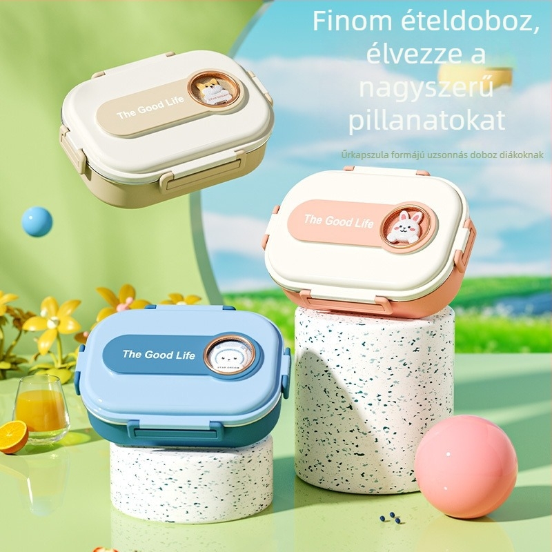 Rajzfilm mintás kétszintes rozsdamentes acél ebédes doboz, 304 rozsdamentes acélból, zárható és szigetelt, iskolai ebédhez