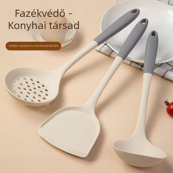 Élelmiszer-minőségű szilikon spatula és kanál készlet, hőálló és tapadásmentes, otthoni használatra.