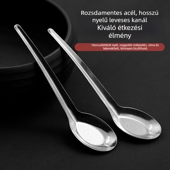Rozsdamentes acél lapos aljú kis leveskanál, otthoni használatra és iskolai menzára, virágos mintával