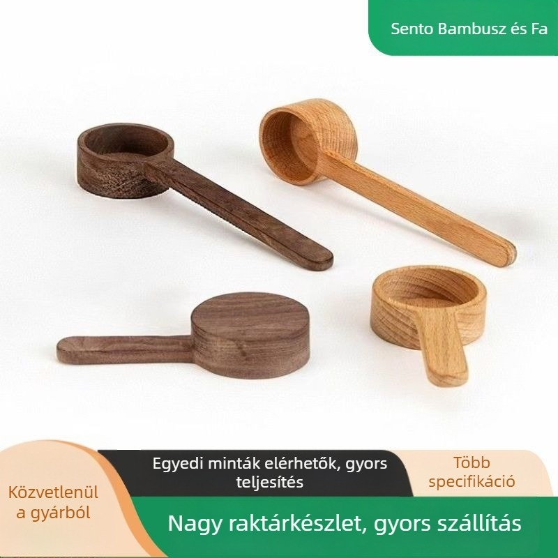 Fekete diófa mérőkanál kávéporhoz és tejporhoz, vintage bükkfa rövid nyelű