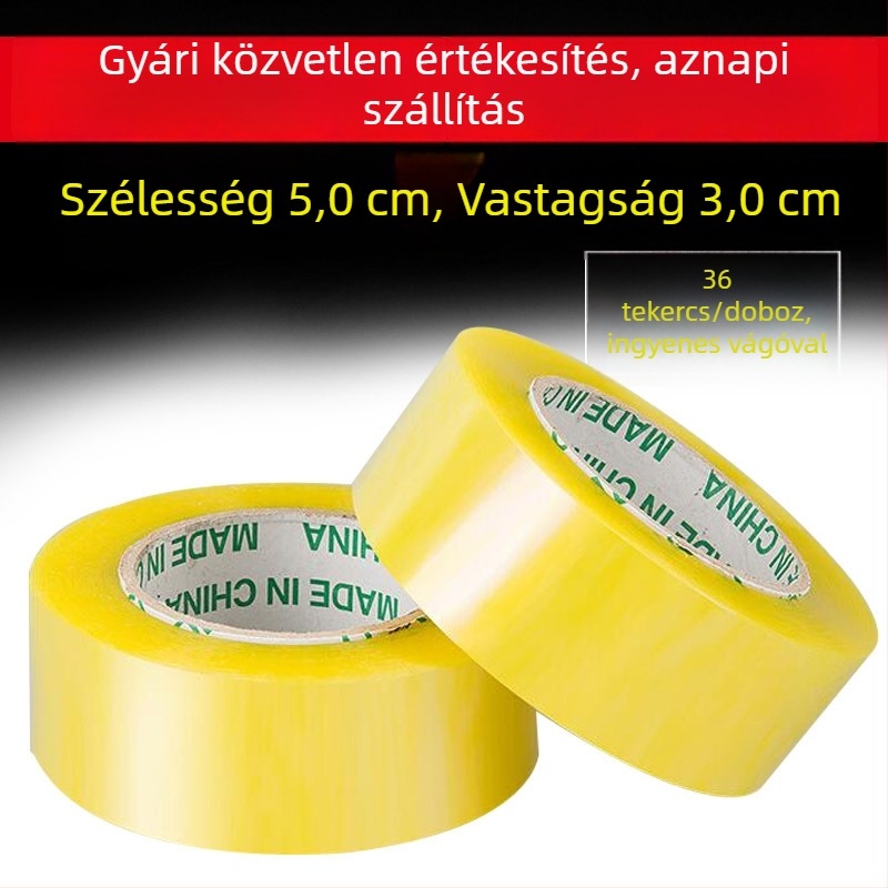 Átlátszó csomagoló szalag, 5 cm széles, 3 cm vastag, nagy tekercs csomagoláshoz