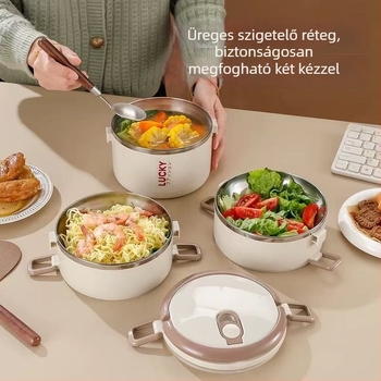 Kétszintes rozsdamentes acél ebédes doboz fedéllel, szigetelt, hordozható diákoknak és dolgozóknak