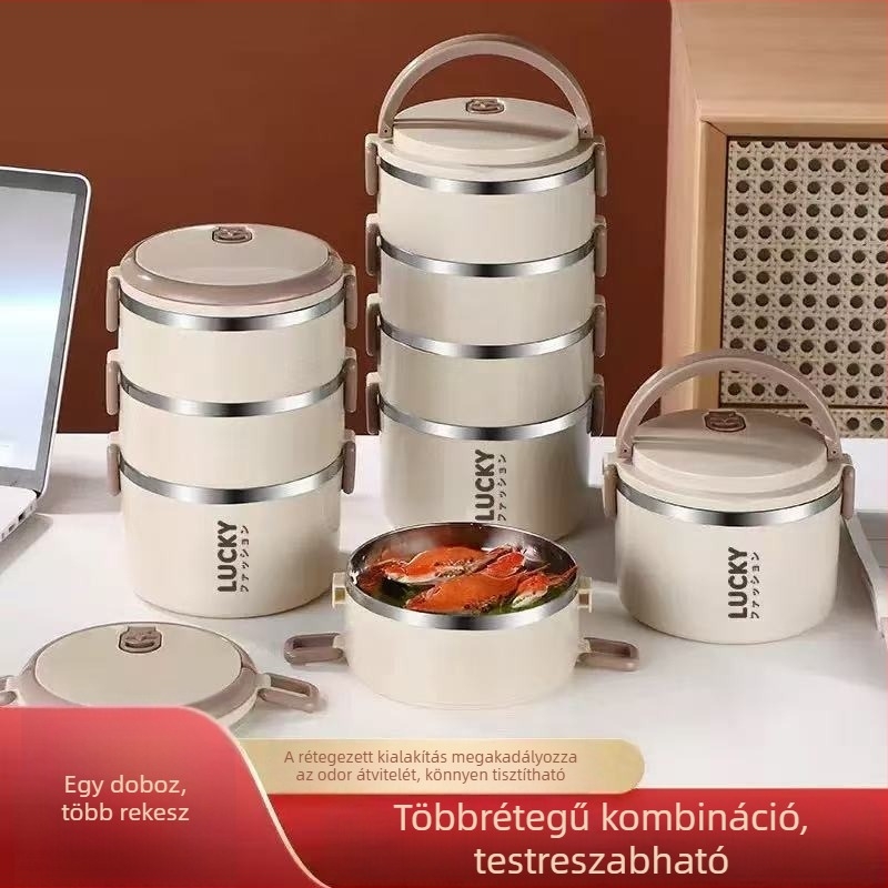 Kétszintes rozsdamentes acél ebédes doboz fedéllel, szigetelt, hordozható diákoknak és dolgozóknak