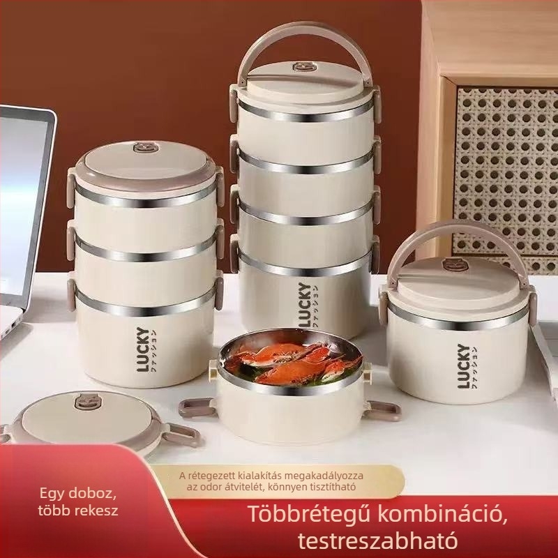 Kétszintes rozsdamentes acél ebédes doboz fedéllel, szigetelt, hordozható diákoknak és dolgozóknak