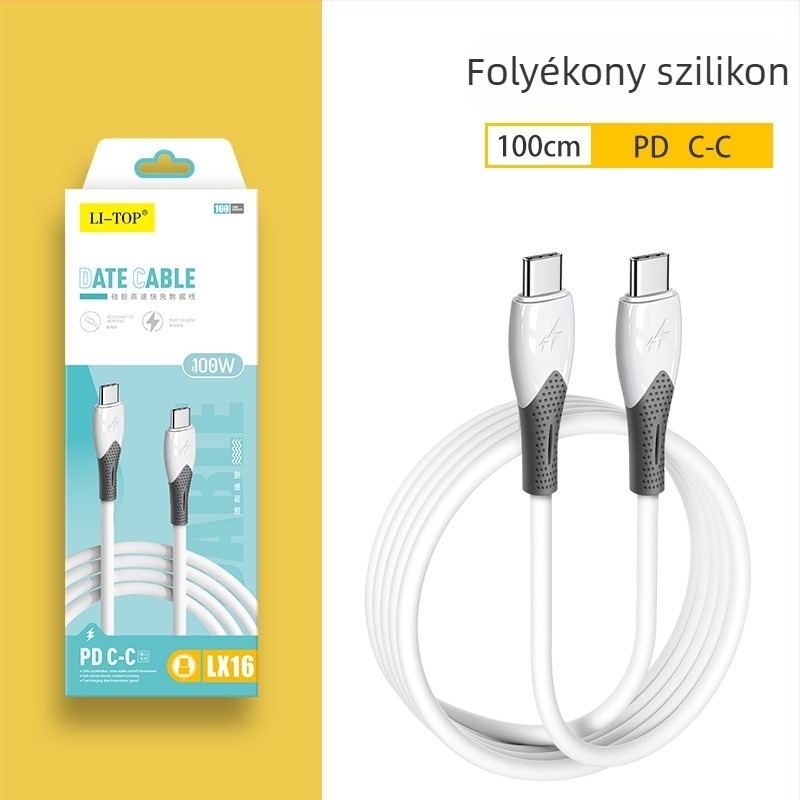 Új hajlításálló Type-C töltőkábel gyors töltéshez, 100W tiszta réz, TPE-szilikon tapintás, adatátvitel