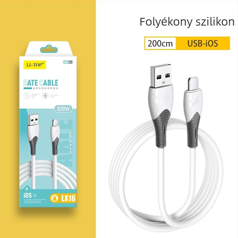 Új hajlításálló Type-C töltőkábel gyors töltéshez, 100W tiszta réz, TPE-szilikon tapintás, adatátvitel
