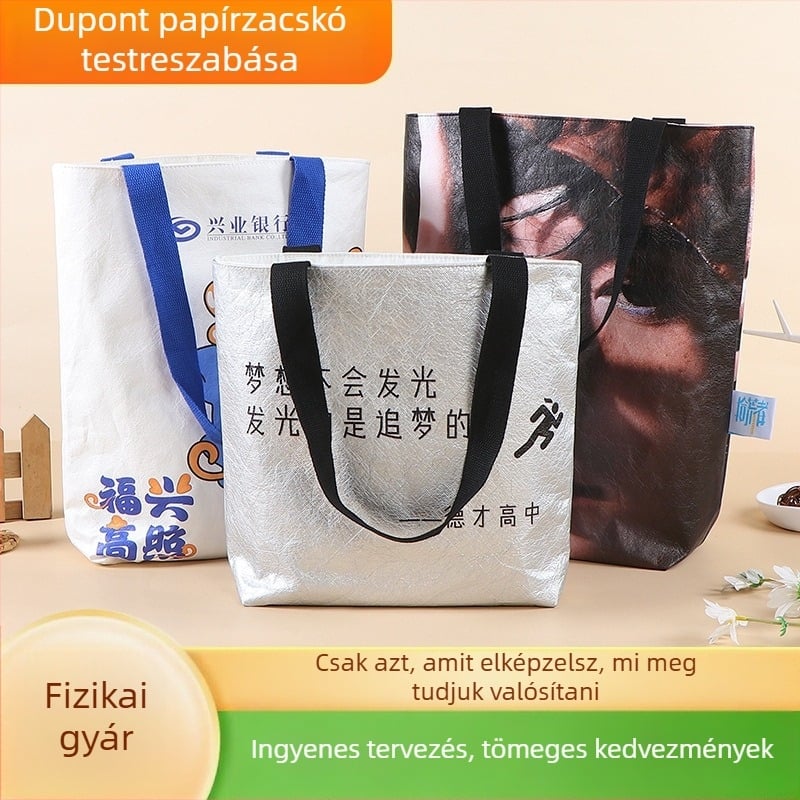 Logoval ellátott kraft papírzacskó, retro vízálló bevásárló táska, környezetbarát, mosható és testre szabható
