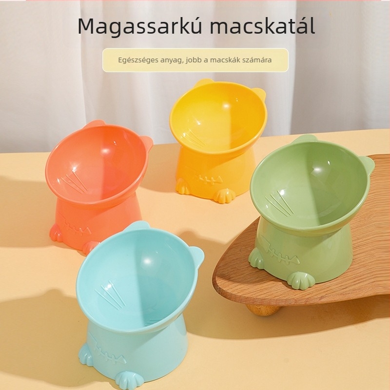 Macaron-dizájnú magasított macska tál nyak-támasztékkal, csúszásmentes, háziállatok etetésére