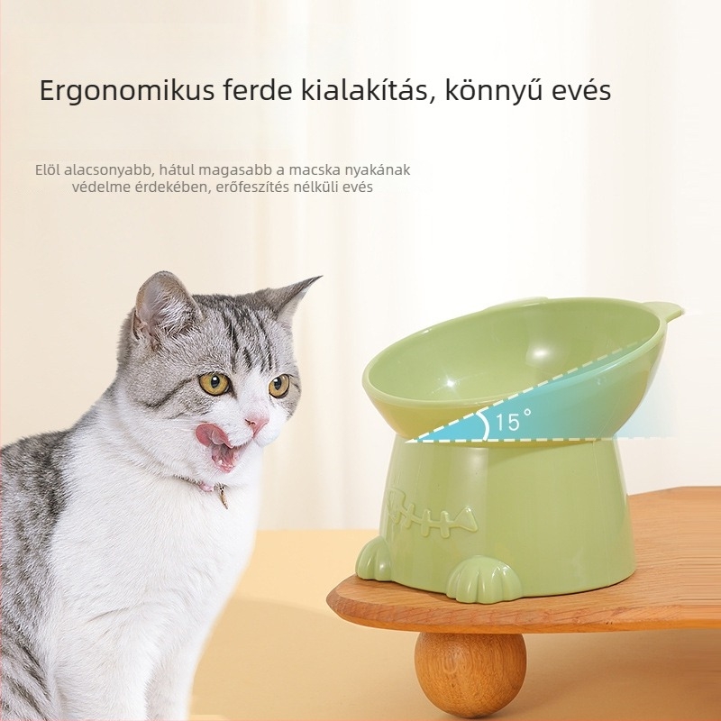 Macaron-dizájnú magasított macska tál nyak-támasztékkal, csúszásmentes, háziállatok etetésére