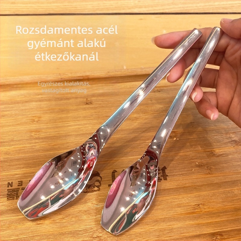 304 rozsdamentes acél kanál hosszú nyéllel, kávékeveréshez, desszertkanál lapos aljú, modern minimalist stílus