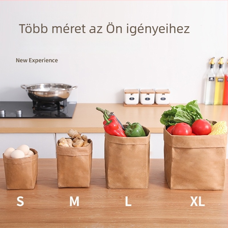 Mosható kraft papír tároló táska – konyha és hűtőszekrény, zöldségek és élelmiszerek tárolására, többfunkciós