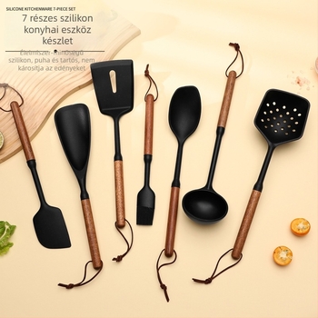 Szilikon spatula készlet fa fogantyúval, hőálló konyhai eszközök, leveskanál és serpenyő spatula