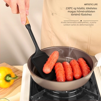 Szilikon spatula készlet fa fogantyúval, hőálló konyhai eszközök, leveskanál és serpenyő spatula