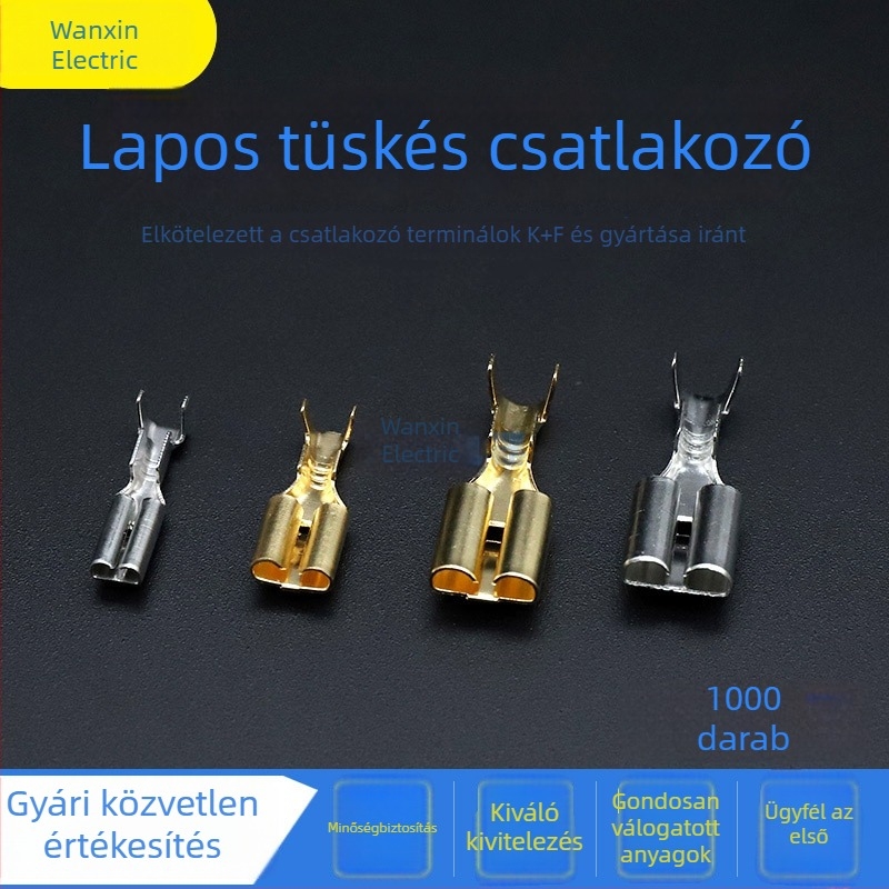 2.8/4.8/6.3 lapos tüskékkel, vastag szigetelőcső, hideg préselésű terminál