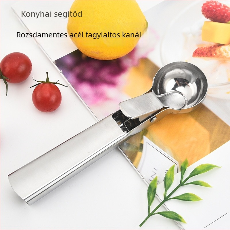 Rozsdamentes acél fagylaltkanál kézi nyomású kialakítással és dinnyegolyó-formázóval – háztartási konyha