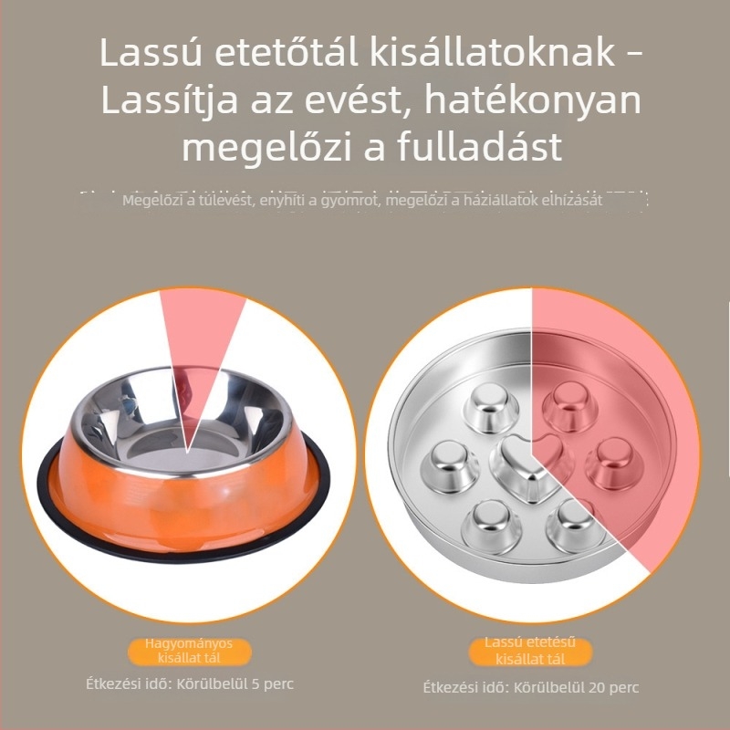Élelmiszer-minőségű rozsdamentes acélból készült macska- és kutyatál, kiömlés elleni, lassú etető, fulladás elleni védelem