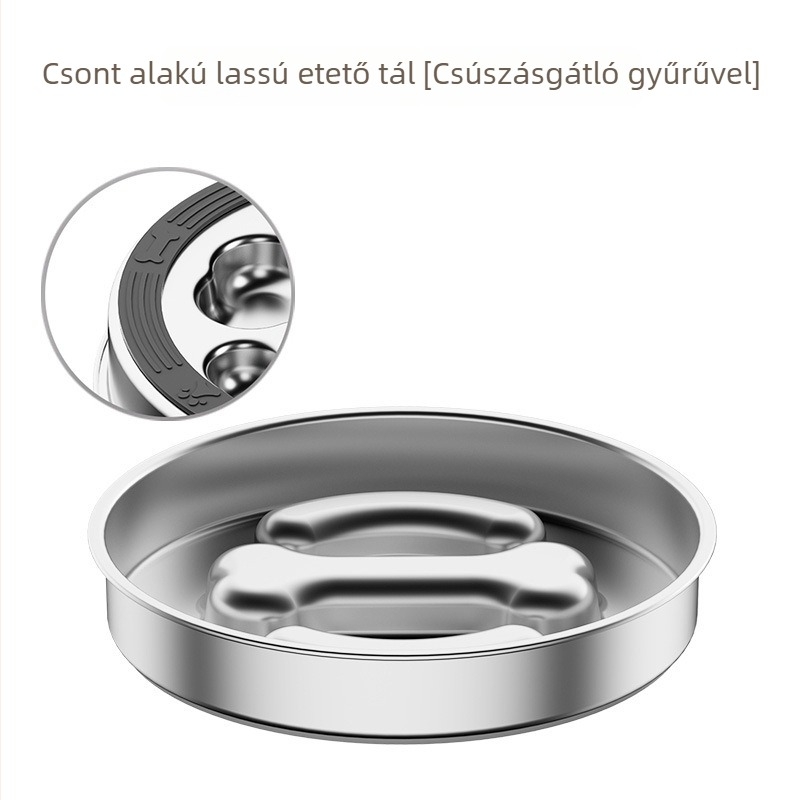 Élelmiszer-minőségű rozsdamentes acélból készült macska- és kutyatál, kiömlés elleni, lassú etető, fulladás elleni védelem