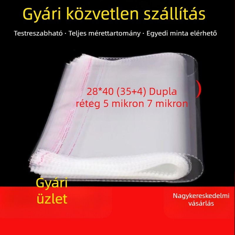 OPP önzáró, átlátszó tasak ruhák csomagolásához, műanyag tasak, 28×40 cm