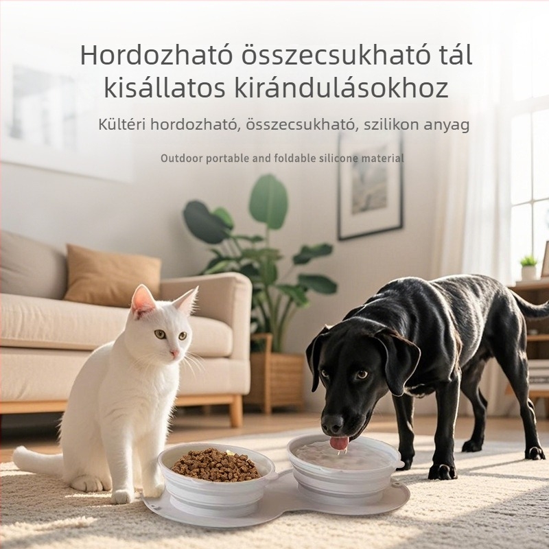 Szilikon összecsukható kisállat tál, hordozható borulás elleni tál macskáknak és kutyáknak