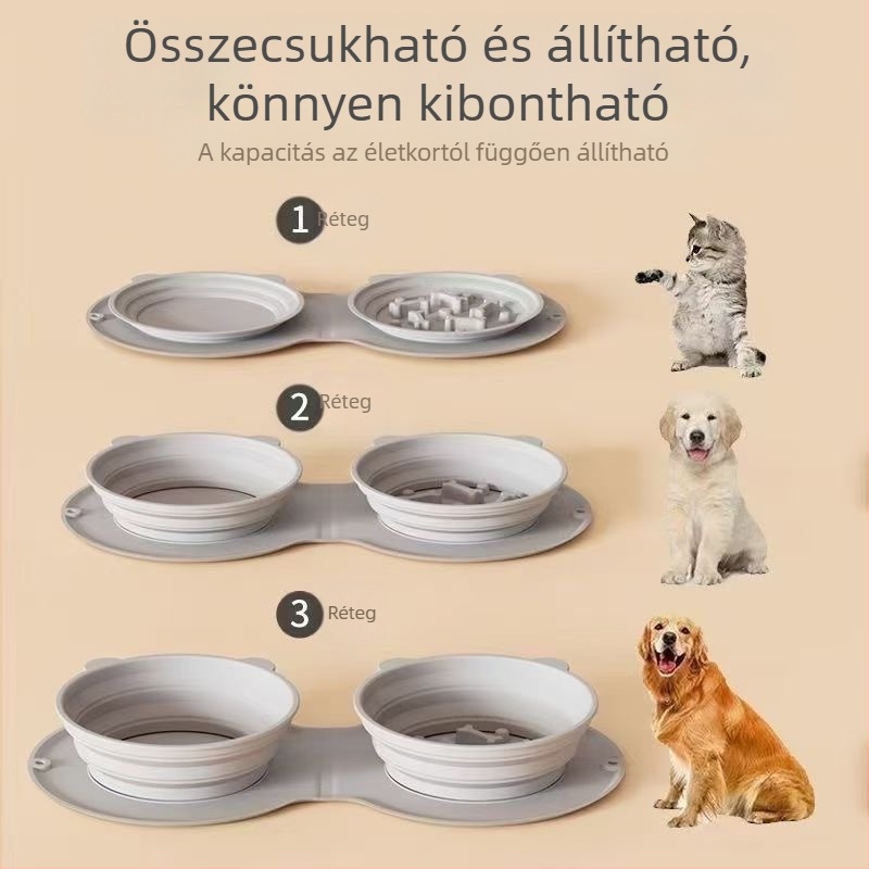 Szilikon összecsukható kisállat tál, hordozható borulás elleni tál macskáknak és kutyáknak