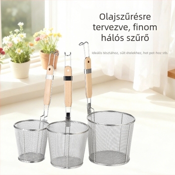 Tészta- és zöldségszűrő, főzőkanál, 304 rozsdamentes acél, nagy forrófazék szűrő, csúszásmentes fogantyú