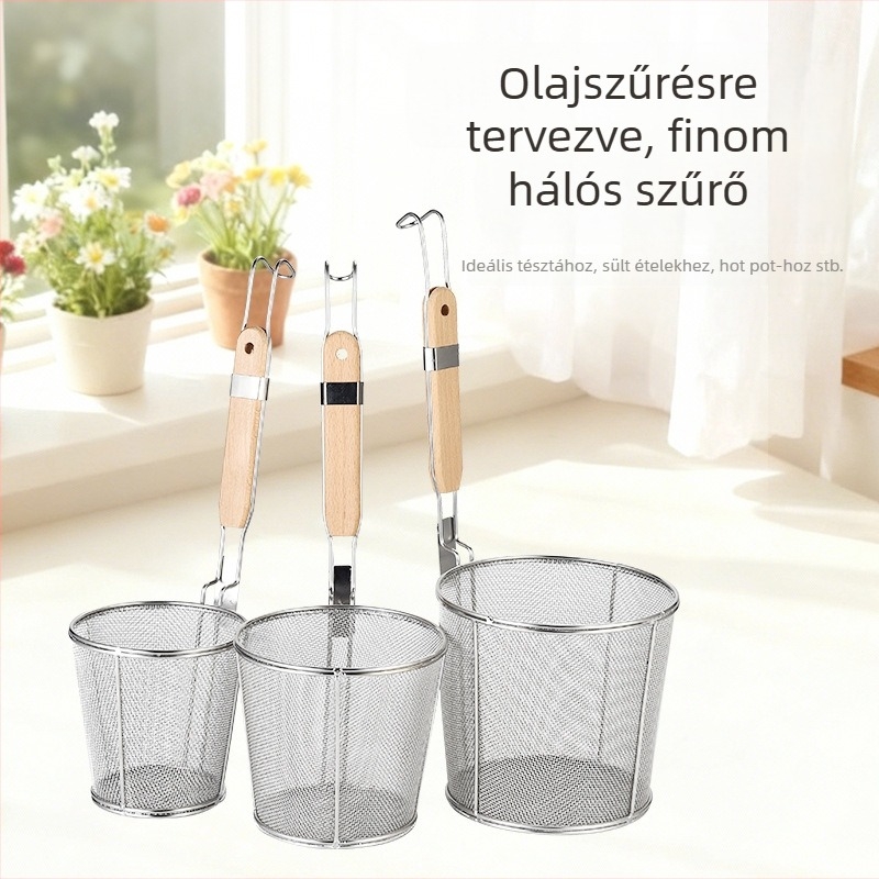 Tészta- és zöldségszűrő, főzőkanál, 304 rozsdamentes acél, nagy forrófazék szűrő, csúszásmentes fogantyú