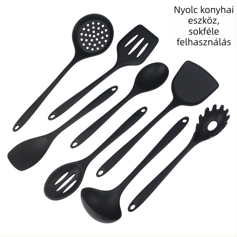 Szilikon spatula nem tapadó edényekhez – 8 részes konyhai eszköz készlet: spatula, lyukas kanál, sík spatula és keverőkanál