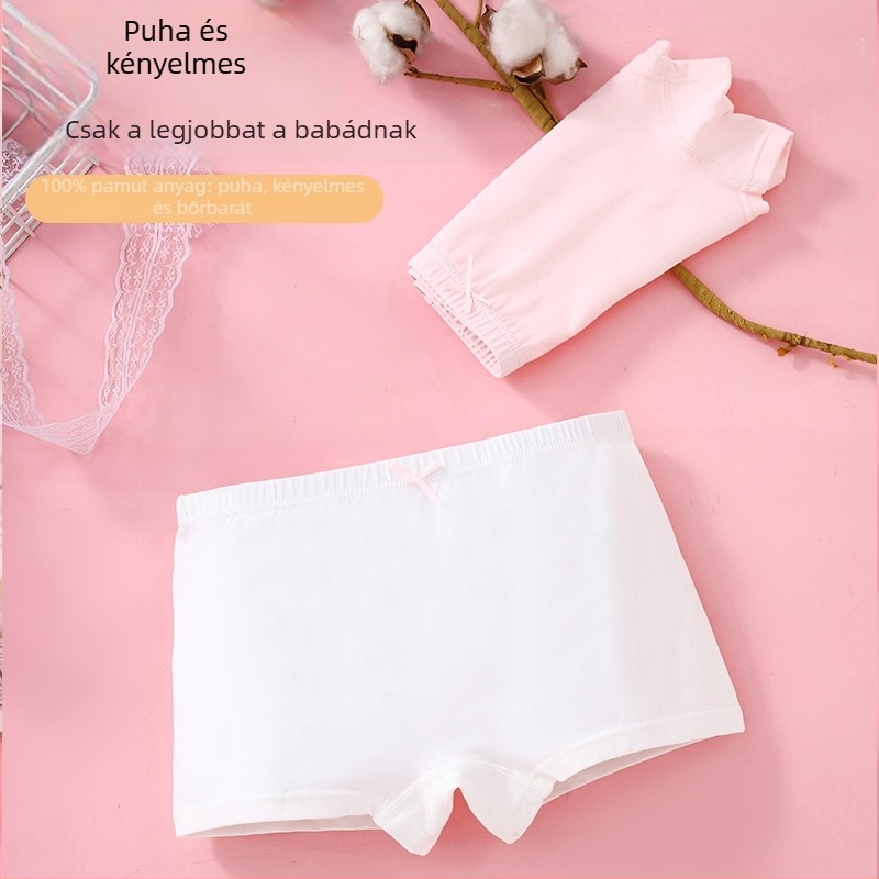Lányok nyári pamut boxerek, koreai stílus, antibakteriális, 100% pamut gyerekeknek 3-8 éves