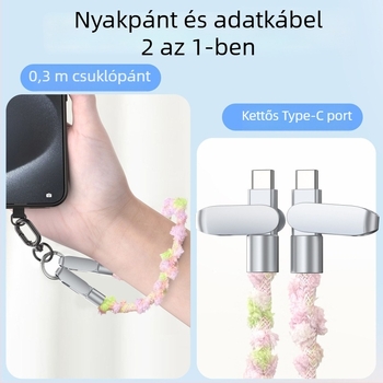 Kötött mintázatú telefonkábel nyakpánttal, USB-C/Lightning, PD gyors töltés
