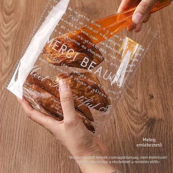Átlátszó kenyércsomagoló tasakok bagelhez, fánkhoz és pirítós szeletekhez; egyszer használatos öntapadós tasakok
