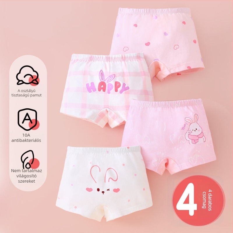 Lányoknak készült pamut boxer-shorts, új modell, 95% pamut + 5% elasztán, középmagas derék, kényelmes viselet 3–8 éves gyerekeknek