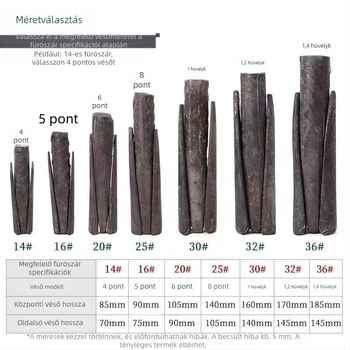Kőhasító véső, magas széntartalmú acél fejjel és acél nyéllel, hossza 85–185 mm
