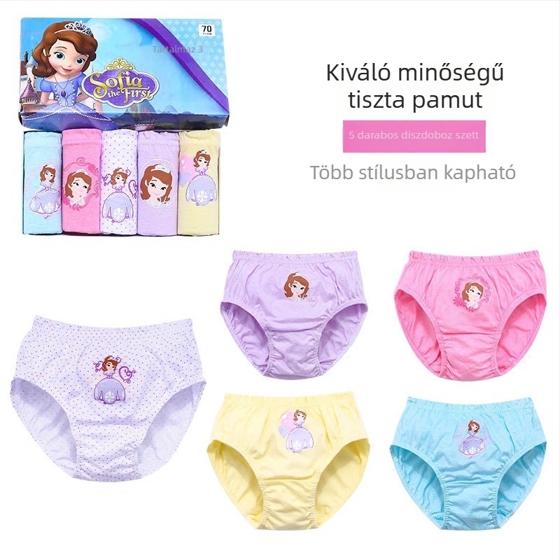 Lányok számára készült pamut fehérnemű készlet, 100% pamut, dobozos csomagolás, 3–8 éveseknek