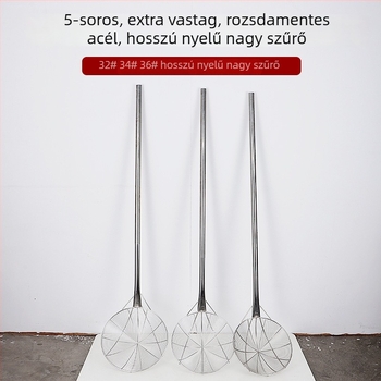 Nagy rozsdamentes acél szűrőkanál hosszú nyéllel