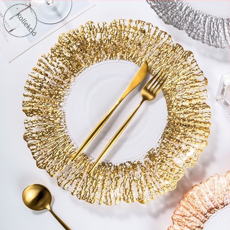 Nordic stílusú gyümölcstál arany- és ezüstszélű, fa mintával, modern minimalist műanyag lapos tál, átmérő 18–19 cm