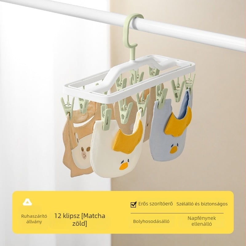 Zokniszárító állvány több csipesszel – alsónemű és gyerek zoknik számára, erkélyen használatra, többfunkciós ruhacsipesz