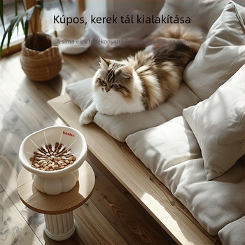 Nordic stílusú kerámia macskatál magasított tartóval és ergonomikus nyaki támogatással