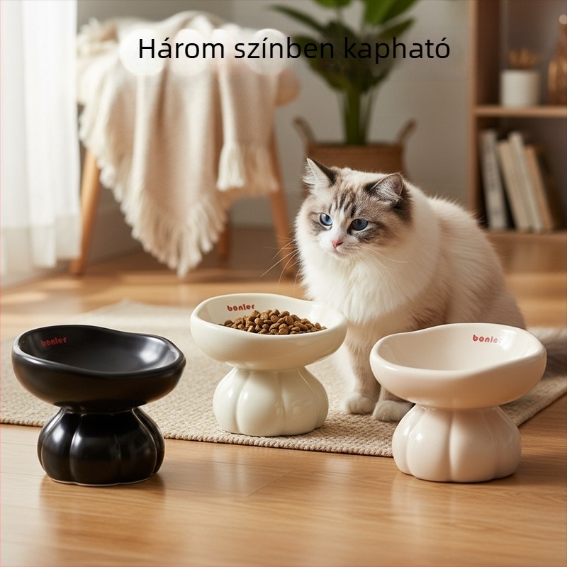 Nordic stílusú kerámia macskatál magasított tartóval és ergonomikus nyaki támogatással