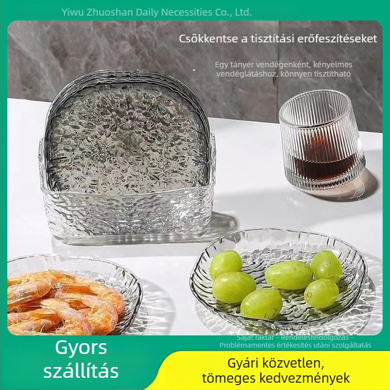 Világos luxus minimalist Gleccser mintás háztartási tál, átlátszó asztali tál, kis tányér
