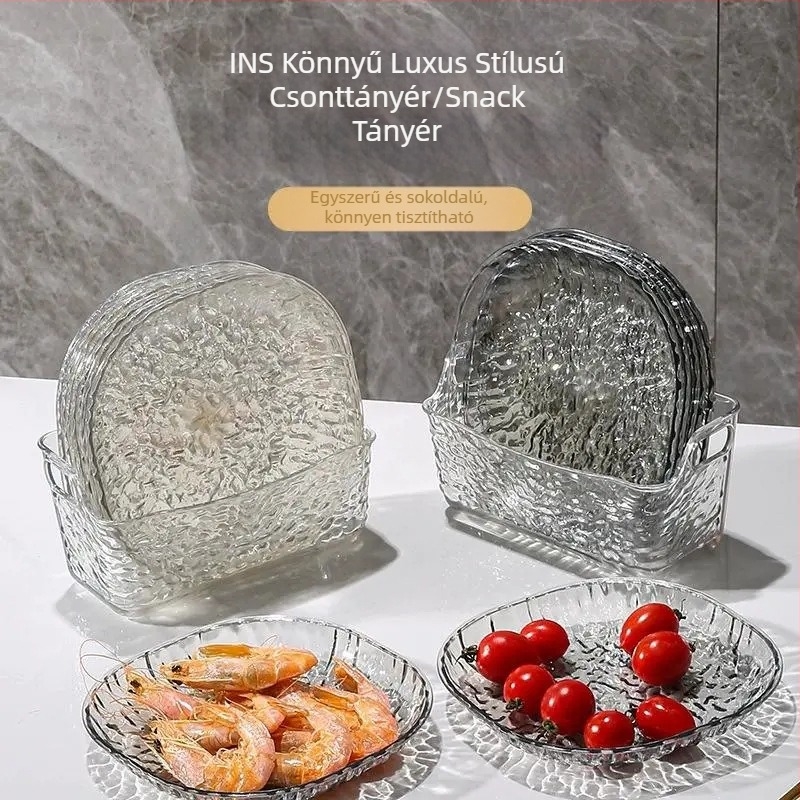 Világos luxus minimalist Gleccser mintás háztartási tál, átlátszó asztali tál, kis tányér