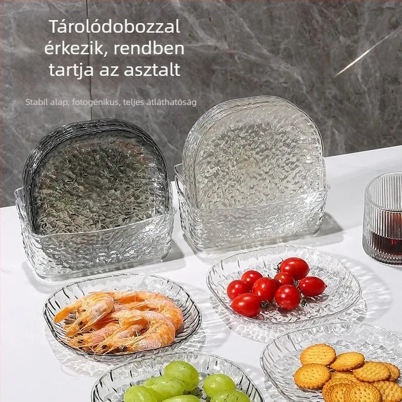 Világos luxus minimalist Gleccser mintás háztartási tál, átlátszó asztali tál, kis tányér
