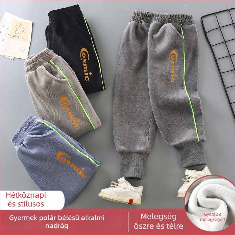 Kisgyermekeknek készült fleece-béléses nadrág, meleg őszi-téli sportnadrág fiúknak és lányoknak