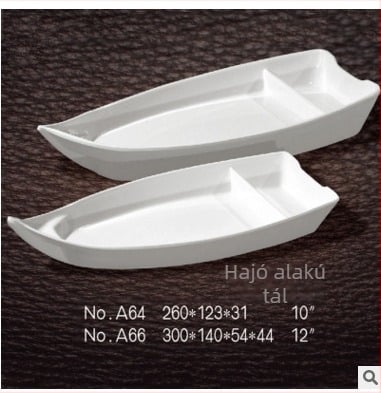 A5 elefántcsontfehér melamin étkészlet hajó alakú tál sushihoz és falatokhoz (porcelán imitáció)