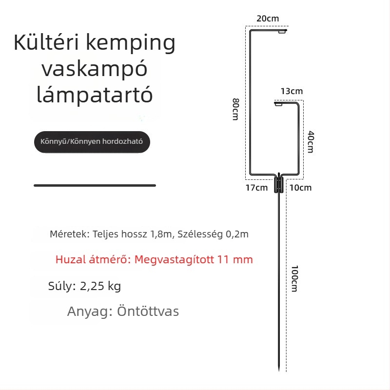 Kültéri kovácsoltvas lámpatartó, kempinghez és függő lámpákhoz, talajba süllyeszthető