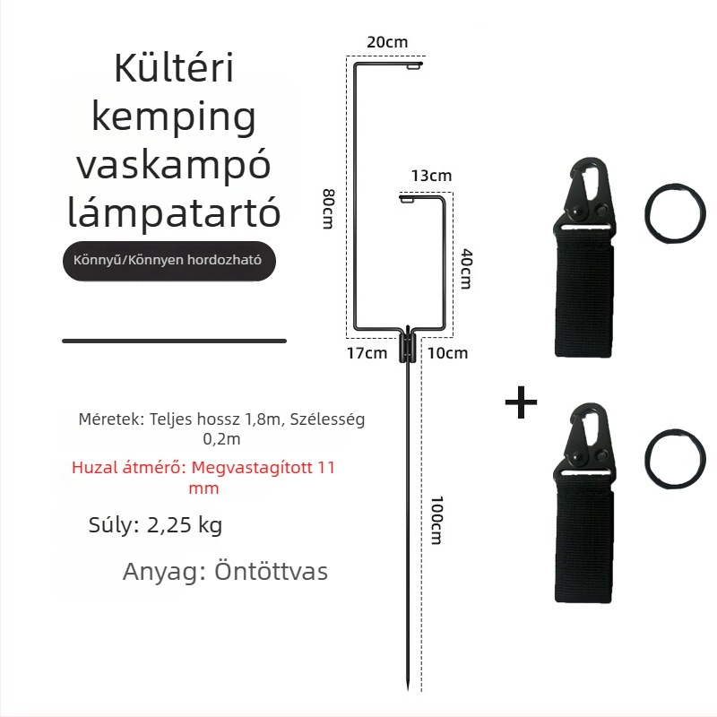 Kültéri kovácsoltvas lámpatartó, kempinghez és függő lámpákhoz, talajba süllyeszthető