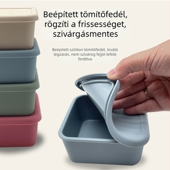 Élelmiszer-minőségű szilikon ebédes doboz négy rekesszel, mikrohullámú sütővel és hűtővel kompatibilis, szivárgásmentes