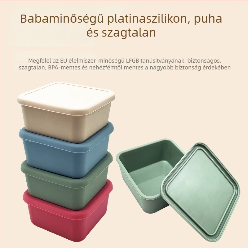 Élelmiszer-minőségű szilikon ebédes doboz négy rekesszel, mikrohullámú sütővel és hűtővel kompatibilis, szivárgásmentes
