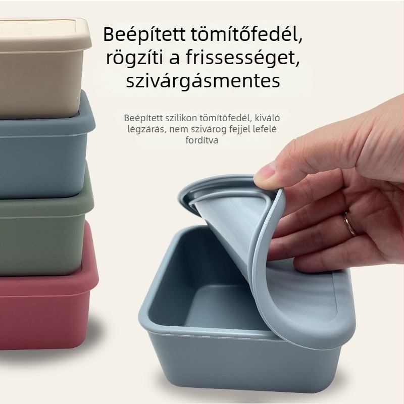 Élelmiszer-minőségű szilikon ebédes doboz négy rekesszel, mikrohullámú sütővel és hűtővel kompatibilis, szivárgásmentes