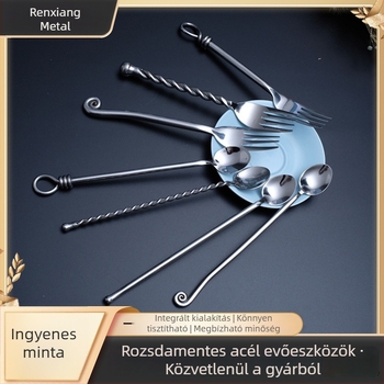 304 rozsdamentes acél kreatív étkészlet – hordozható kávé- és desszertkészlet (kés, villa és kanál)