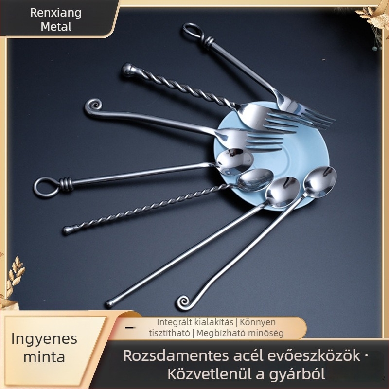 304 rozsdamentes acél kreatív étkészlet – hordozható kávé- és desszertkészlet (kés, villa és kanál)